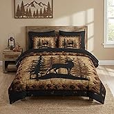 Nesker 7 Pcs Comforter Set Full Size, Vintage Woodland Elk Bedding Set for Kids and Adults, Hunting Wildlife Deer Bed Sheet Sets with Fitted Sheet 2 Pillowcases & 2 Shams