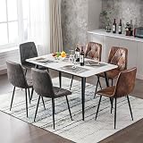 Artist Hand Set of 6 Dining Chairs Faux Suede Brown Metal Legs view 5