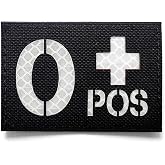 Black IR Reflective O Positive Blood Type Patch | O POS Patch, Hook and Loop, Morale Patch Badge, For Military Armbands Vest Backpacks Clothing Hats, Infrared