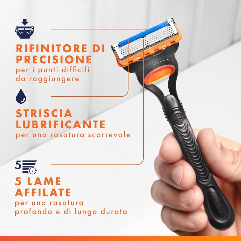 Lamette Gillette Fusion 5, 16 Lamette da Barba di Ricambio per Rasoio Barba Manuale Fusion5, da 5 Lame, Rasatura Scorrevole con Striscia Lubrificante, Fino a 1 Mese di Rasatura per Lametta