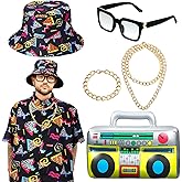 Hicarer 6 Pcs 80s 90s Outfits Accessories Set for Men Boys 80's Costume Hip Hop Costume Rapper Rocker Disco for 1980s Party