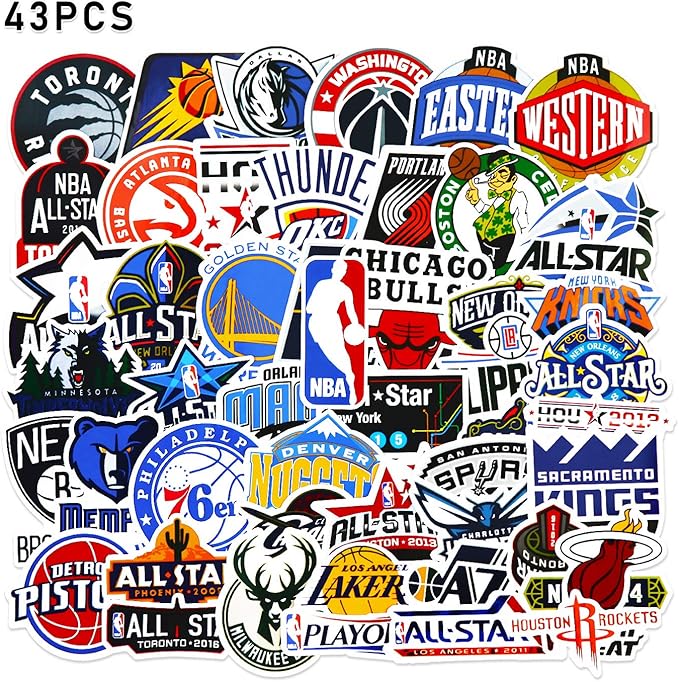 NBA Stickers 43 Pcs Basketball Team Logo Set 30Pcs Team Logo + 13Pcs