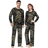 Fustylead Xmas Owl with Hat Scarf Snowflake Matching Couple Pajama Set 2PCS Lounge Long Sleeve Sleepwear Set for Men Women