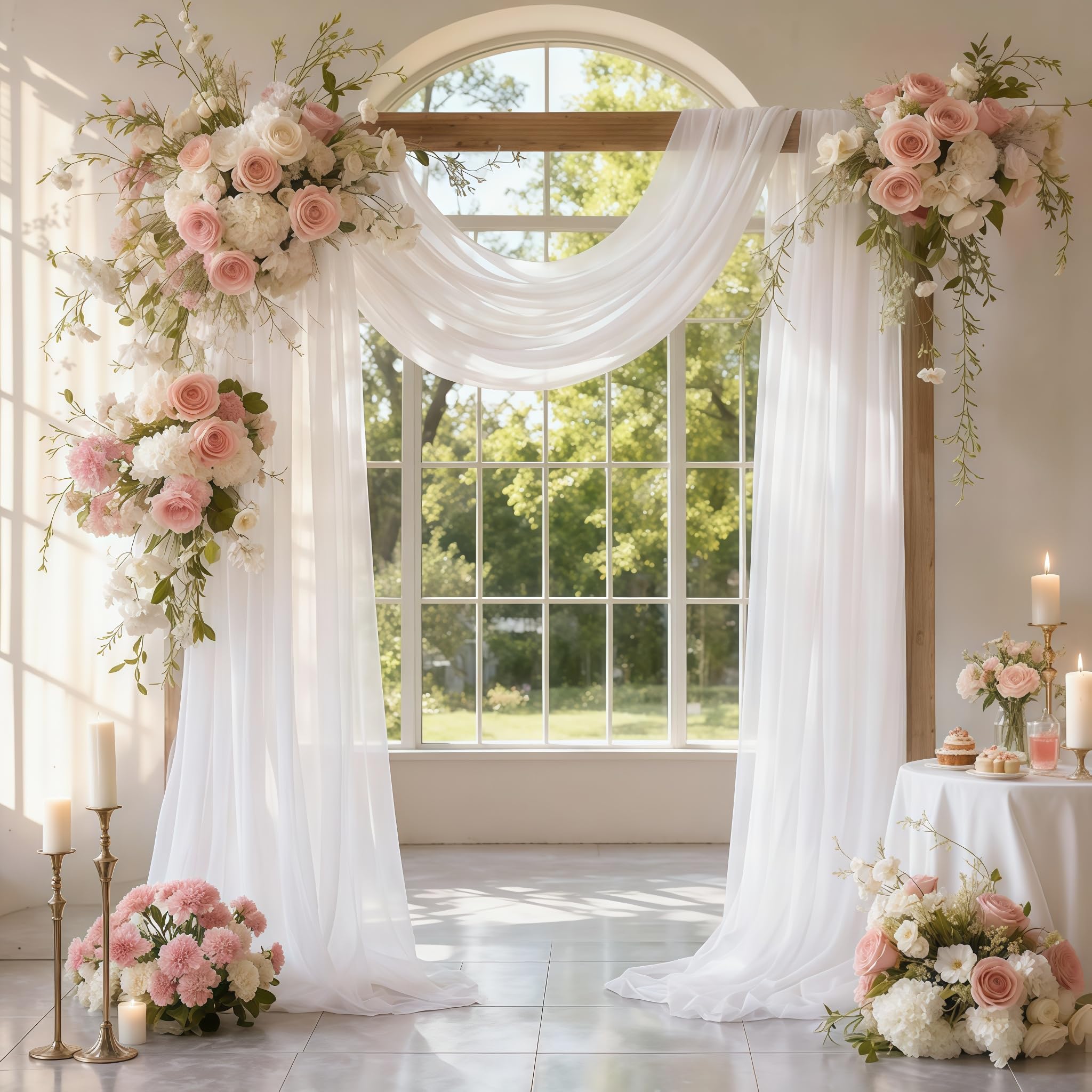 Wedding Arch Drapes - 1 Panel 28" x 19Ft Sheer White Backdrop for Ceremony Party Decor