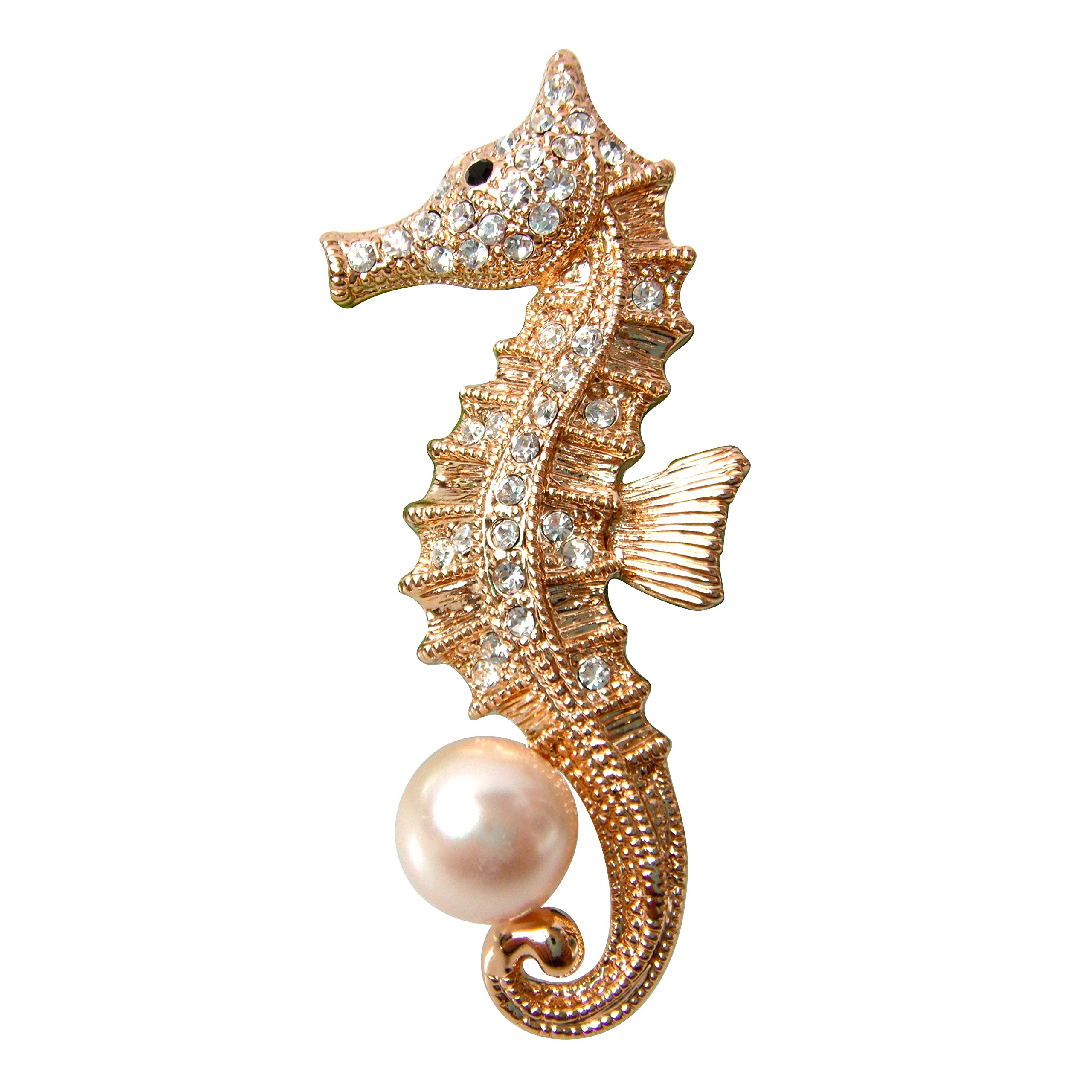 Navachi 18k Gold Plated Pearl White Crystal Sea Horse Az7187b Brooch pins