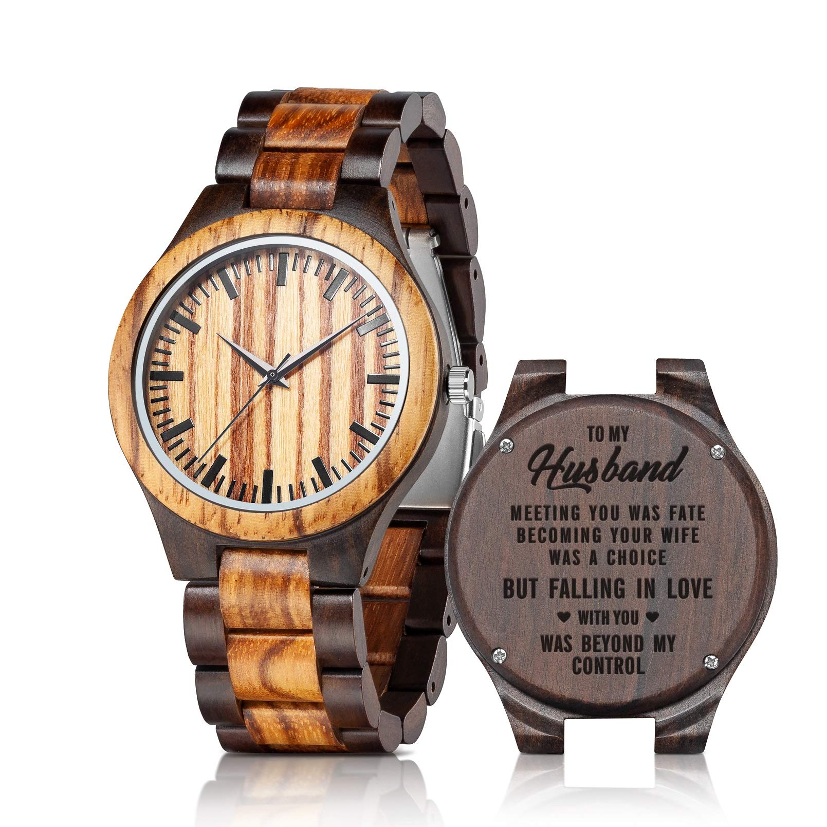UMIPHIMAT Personalized Engraved Wooden Watches - Custom Anniversary Birthday Wood Watches for Men Husband Boyfriend Dad Him Son, 520-Husband/Boyfriend, Casual