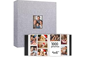 XFVEIWOO Photo Album 4x6 1000 Pockets, Extra Large Capacity Linen Cover with Front Window 4 x 6 Picture Album Holds 1000 Horizontal and Vertical Photos, Acid-free Pages 4x6 Wedding Family Photo Album (Gray)