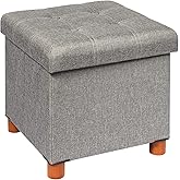 B FSOBEIIALEO Storage Ottoman with Tray, Foot Stools and Ottomans with Legs, Storage Cube Seat Linen Grey 15"