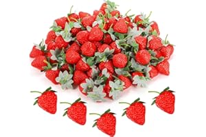 ZEAYEA 80 Pieces Artificial Strawberries, Lifelike Decorative Fake Strawberries, Red Realistic Fake Fruit Strawberries for Ho