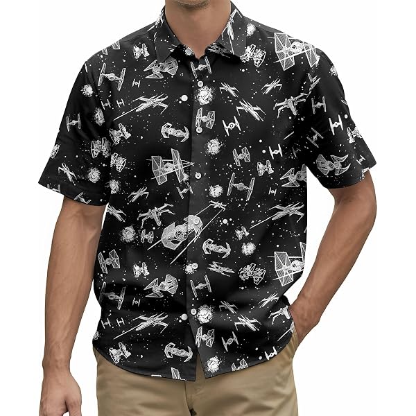 Men's Dinosaur Skeleton Hawaiian Shirt - Short Sleeve Button Down, Casual Grunge Aloha Shirt, Size Large