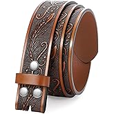 JASGOOD Western Leather Belt Strap for Men without Buckle Engraved Embossed Cowboy Leather Belt Strap 1.5 inch Wide