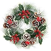 Acronde 12” Christmas Wreath Berry Handmade Floral Front Door Rustic Wreath Flocked with Mixed Decorations Christmas Decorations