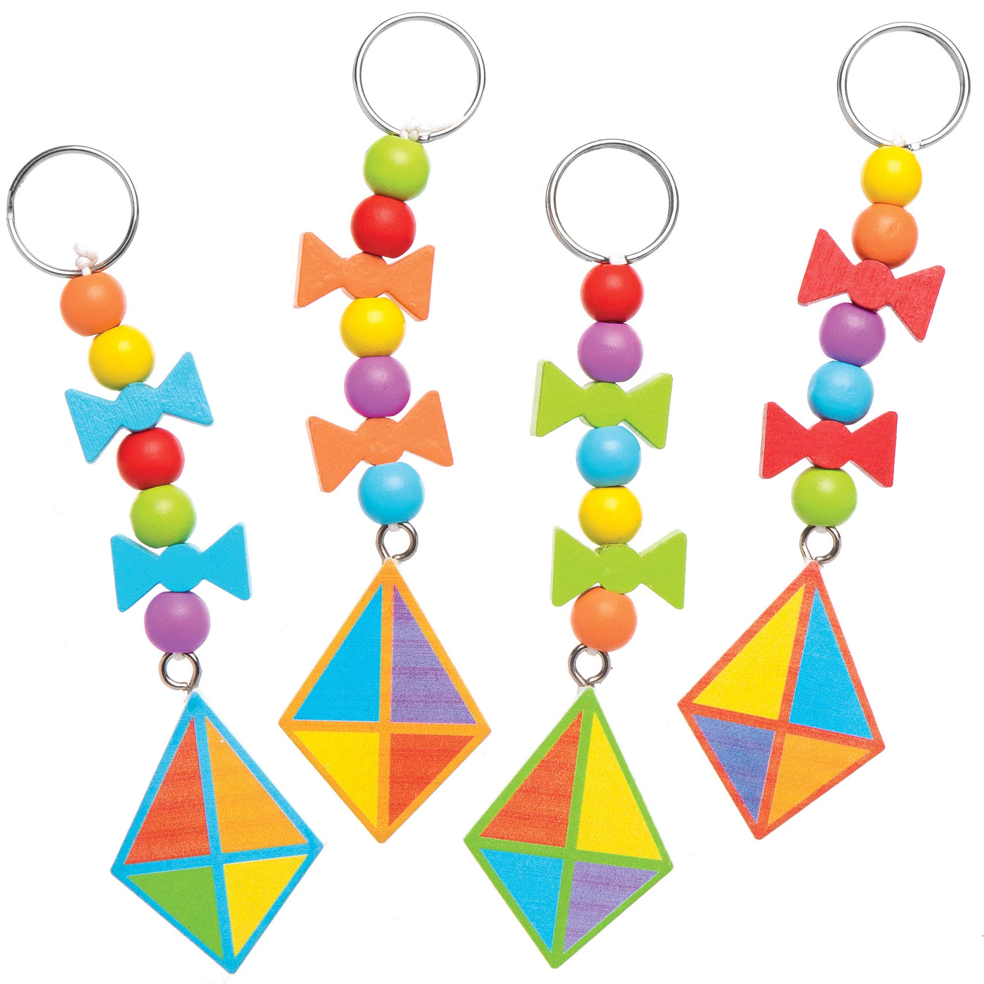 Baker Ross AT674 Kite Wooden Keyring & Bag Dangler Kits - Pack of 4, Design Your Own Kits for Kids Arts and Crafts Projects,White