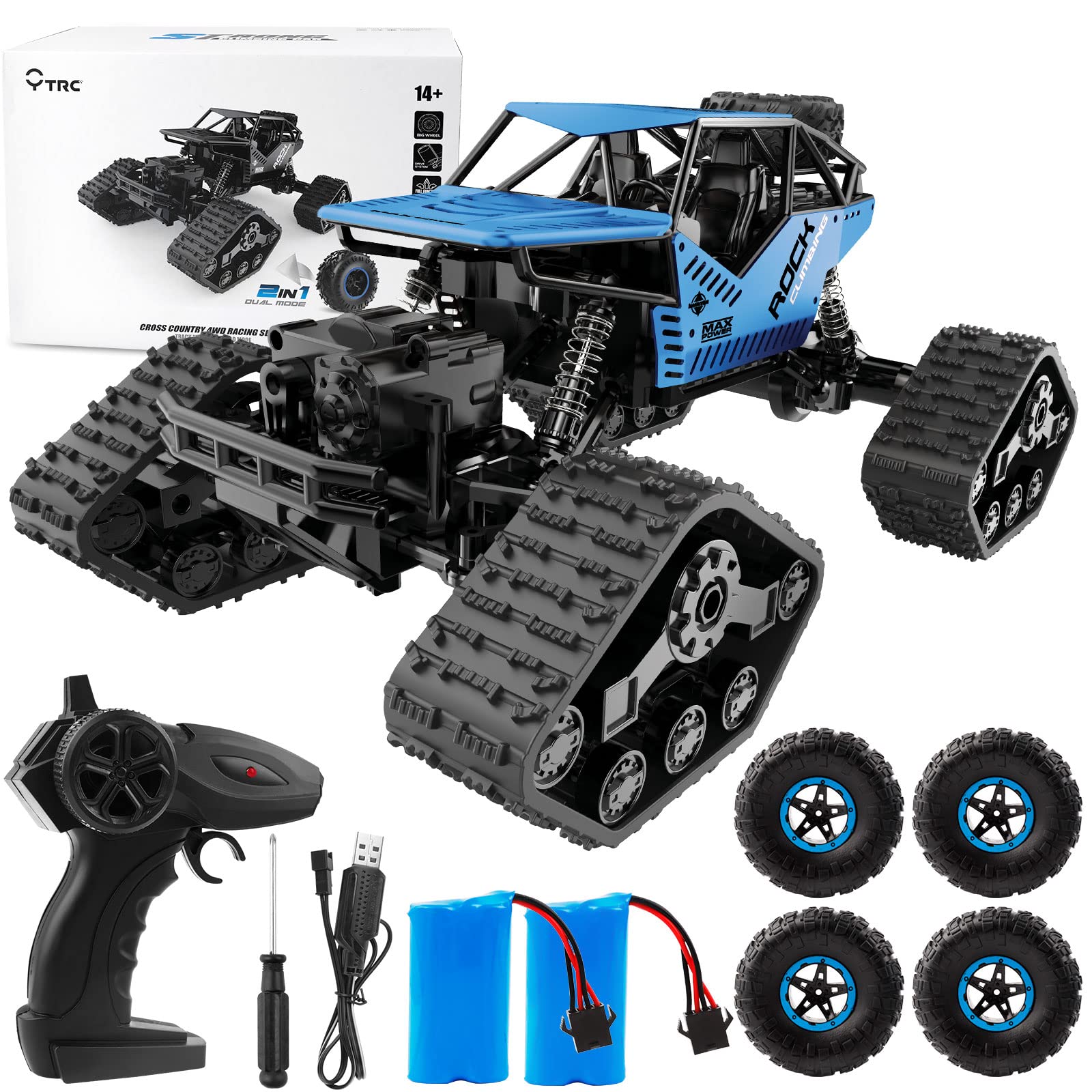 RC Cars Remote Control Off-Road Car 2 in 1, 2.4GHz 4WD Racing All Terrains Rock Climbing Electric Monster Trucks Crawler with 2 Rechargeable Batteries