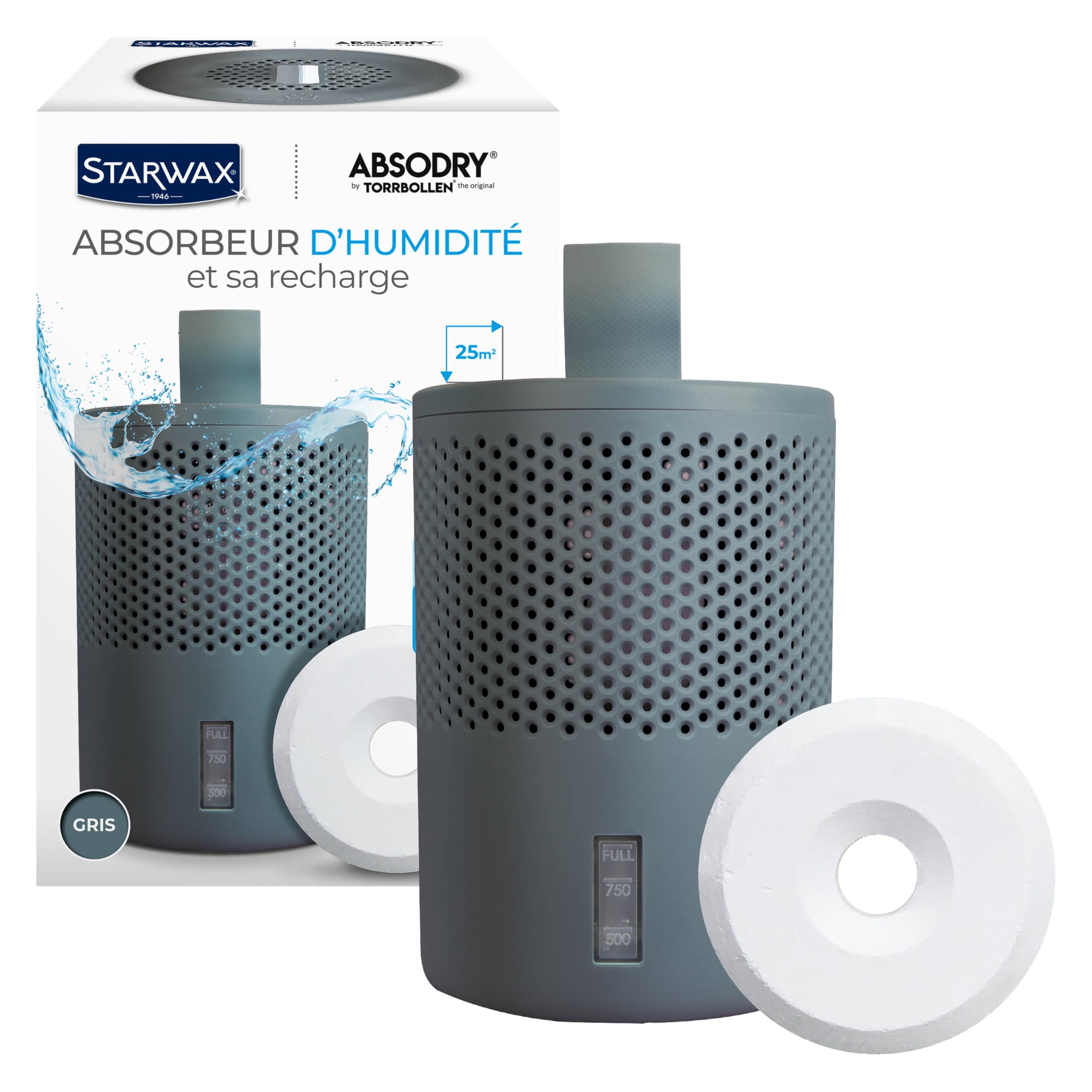 STARWAX - Luftentfeuchter und Entfeuchter-Tab 500 g - Absorbiert Feuchtigkeit und vermeidet Schimmel - Anti-Geruch - Füllstandsanzeige - Geräuschlos - 1 Tab behandelt 25 m² für ca. 3 Monate.