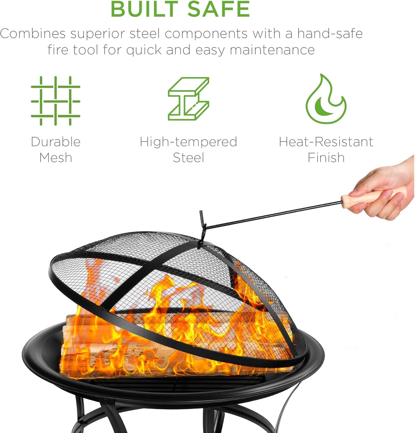 Best Choice Products 22-inch Outdoor Patio Steel Fire Pit Bowl BBQ Grill for Backyard, Camping, Picnic, Bonfire, Garden w/Spark Screen Cover, Log Grate, Poker : Garden & Outdoor