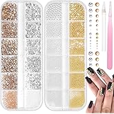 Gold Silver Caviar Beads for Nails Art, Metal Nail Bead with Champagne White Nail Art Rhinestones Flatback Half Round Crystal Gems Silver Gold Steel Balls Beads for Nails Face Makeup DIY Crafts