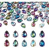 Pandahall 100Pcs Flatback Glass Rhinestone Faceted Crystal Teardrop Glass Bead with Claw Setting Rainbow Glue Fix on Rhinestones Crystal Gems Flatback for Sewing Craft Nail Art Jewelry Making