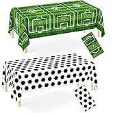 WNINK 2 Pack Plastic Tablecloth - Soccer Party Decorations - Disposable Rectangle Table Cover - Grass Pattern - for Soccer Theme Birthday Party - 54 x 108 Inch