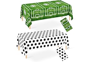 WNINK 2 Pack Plastic Tablecloth - Soccer Party Decorations - Disposable Rectangle Table Cover - Grass Pattern - for Soccer Theme Birthday Party - 54 x 108 Inch