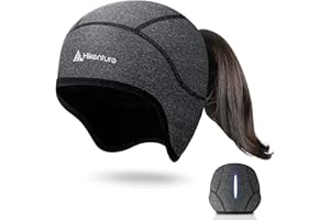 Hikenture Womens Skull Cap with Ponytail Hole,Winter Running Beanie Hat Cold Weather Thermal Cycling Helmet Liner with Fleece