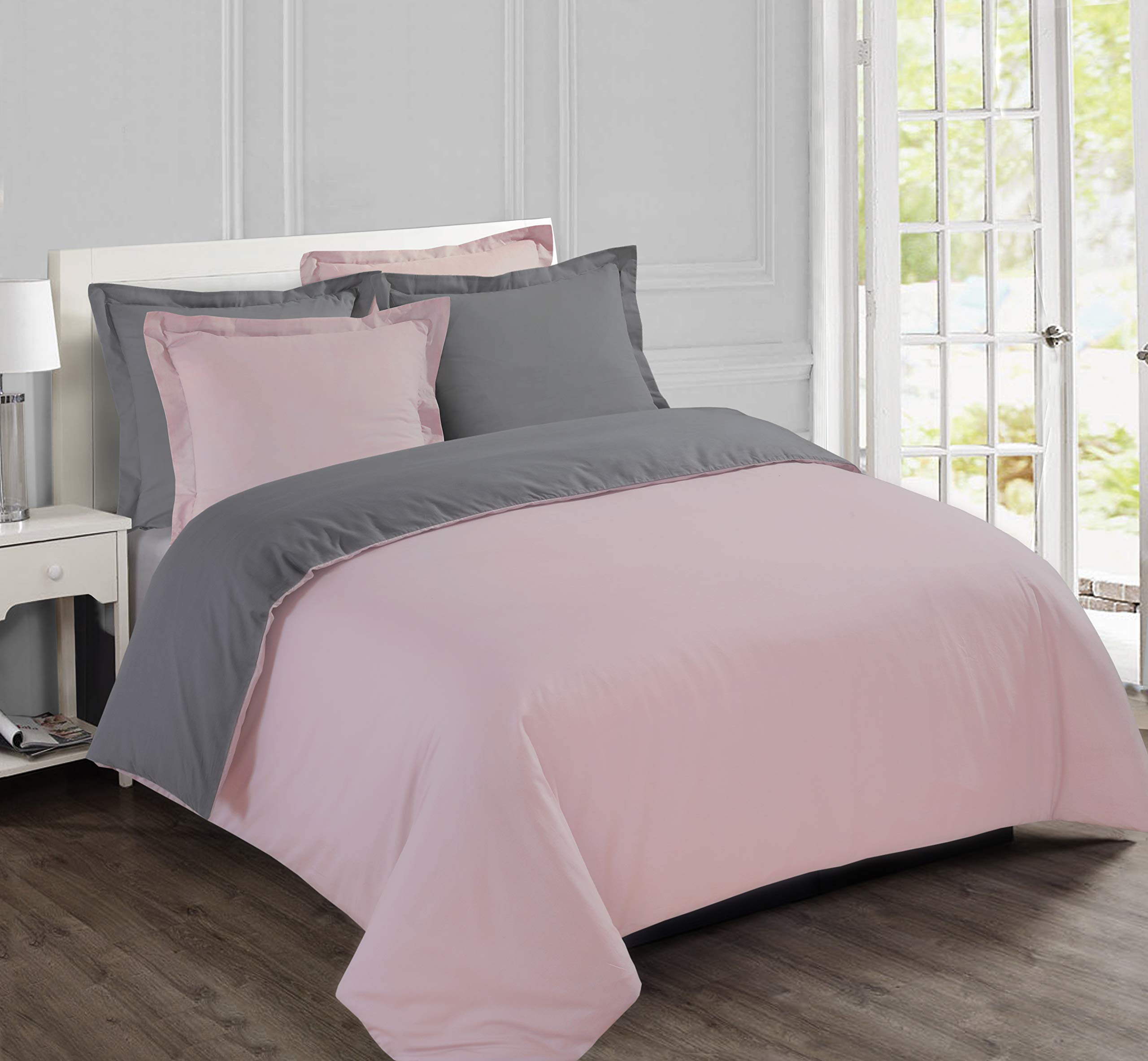 Vision Reversible Duvet Cover, Cotton, grey/pink, 240_x_220_cm