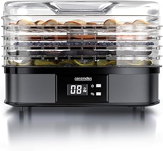 Arendo - Dörrautomat mit Temperaturregler 350 Watt - Edelstahl Dörrgerät für Lebensmittel Fleisch Früchte Gemüse - 40-70 Grad - 5 Einlegefächer - GS Zertifiziert - Dehydrator - BPA frei
