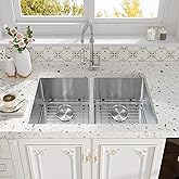 Rhbamoa 30 Inch Undermount Double Sink,16-Gauge T304 Stainless Steel Kitchen Sink 30'' x 18'',50/50 Double Bowl Kitchen Sinks
