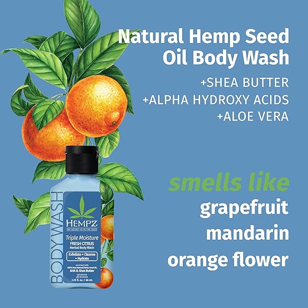 HEMPZ NEW MINI BODY WASH, TRIPLE MOISTURE FRESH CITRUS, TRAVEL SIZE SHOWER GEL, 2.25 OZ.