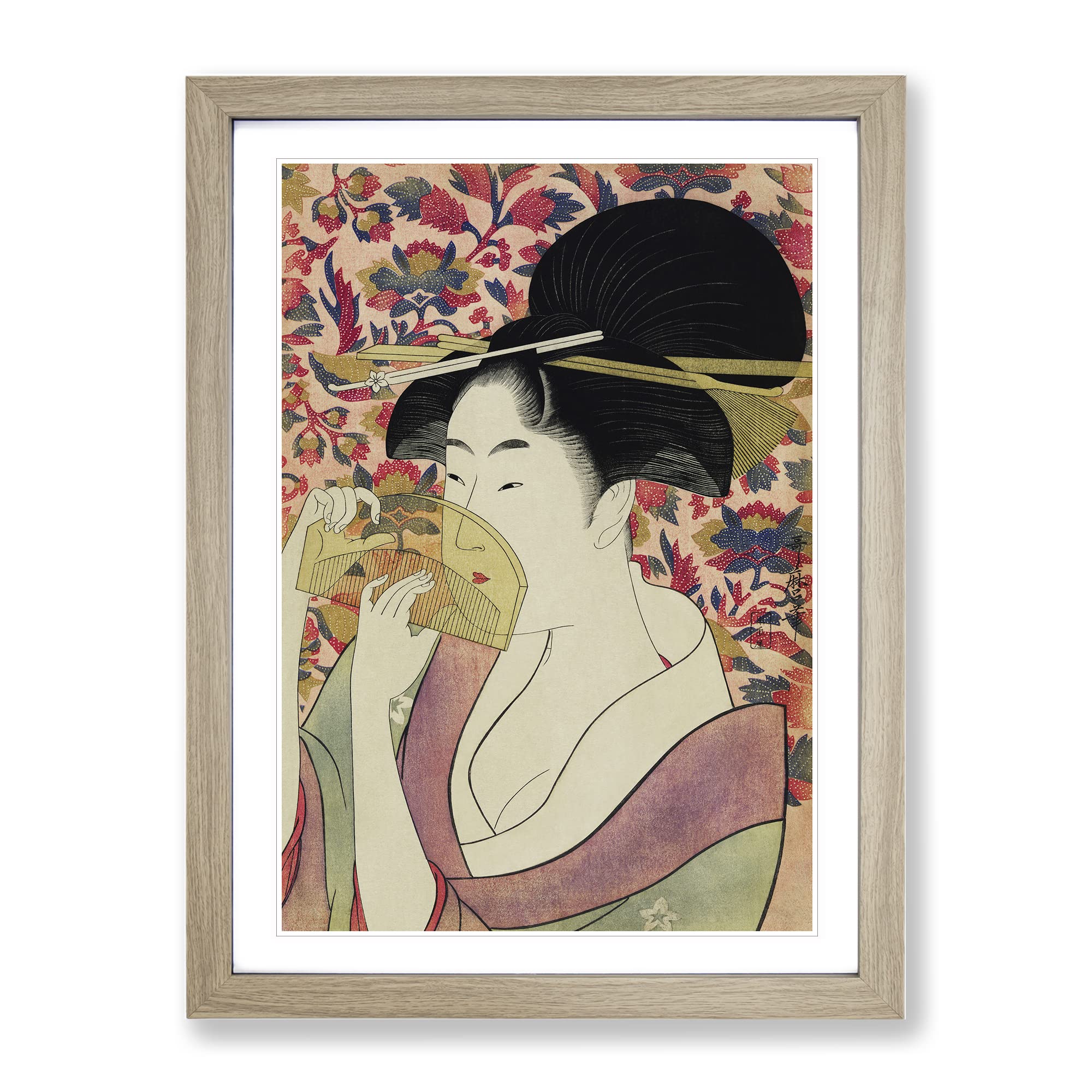 Kushi By Kitagawa Utamaro Asian Japanese Framed Wall Art Print, Ready to Hang Picture for Living Room Bedroom Home Office Décor, Oak A3 (34 x 46 cm)