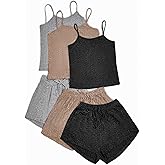TBMPWISH Womens 3 Sets for Women Ribbed Pajamas Crop Cami Top and Shorts Pjs Sleeveless Button Lounge Set Sleepwear
