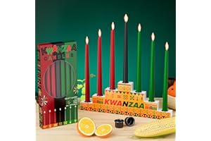 Kenburg Kwanzaa Kinara Set - Double Sided Wooden Kwanzaa Candle Holder with Dripless Taper Candles (3 Red, 3 Green, 1 Black) and Metal Cup for African Heritage Holiday Party
