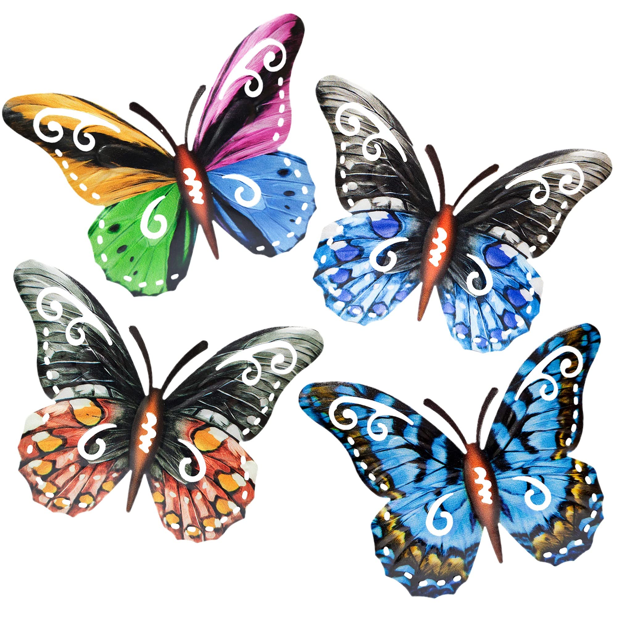 SUNNEKO 4 PCS Butterfly Wall Art Decoration Garden Ornaments Outdoor Indoor Metal Wall Art Garden Fence Decorations Yard Wall Hanging Decoration Shed Walls Fences Kitchen Art Deco