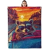 Kibue Cool Raccoon Blanket - Soft & Lightweight Cozy Flannel Throw Blanket - Plush Warm Blankets for Sofa, Travel, Bedroom, Office, Home Decor - Ideal Gifts for Adults Kids Women Men 60"×50"