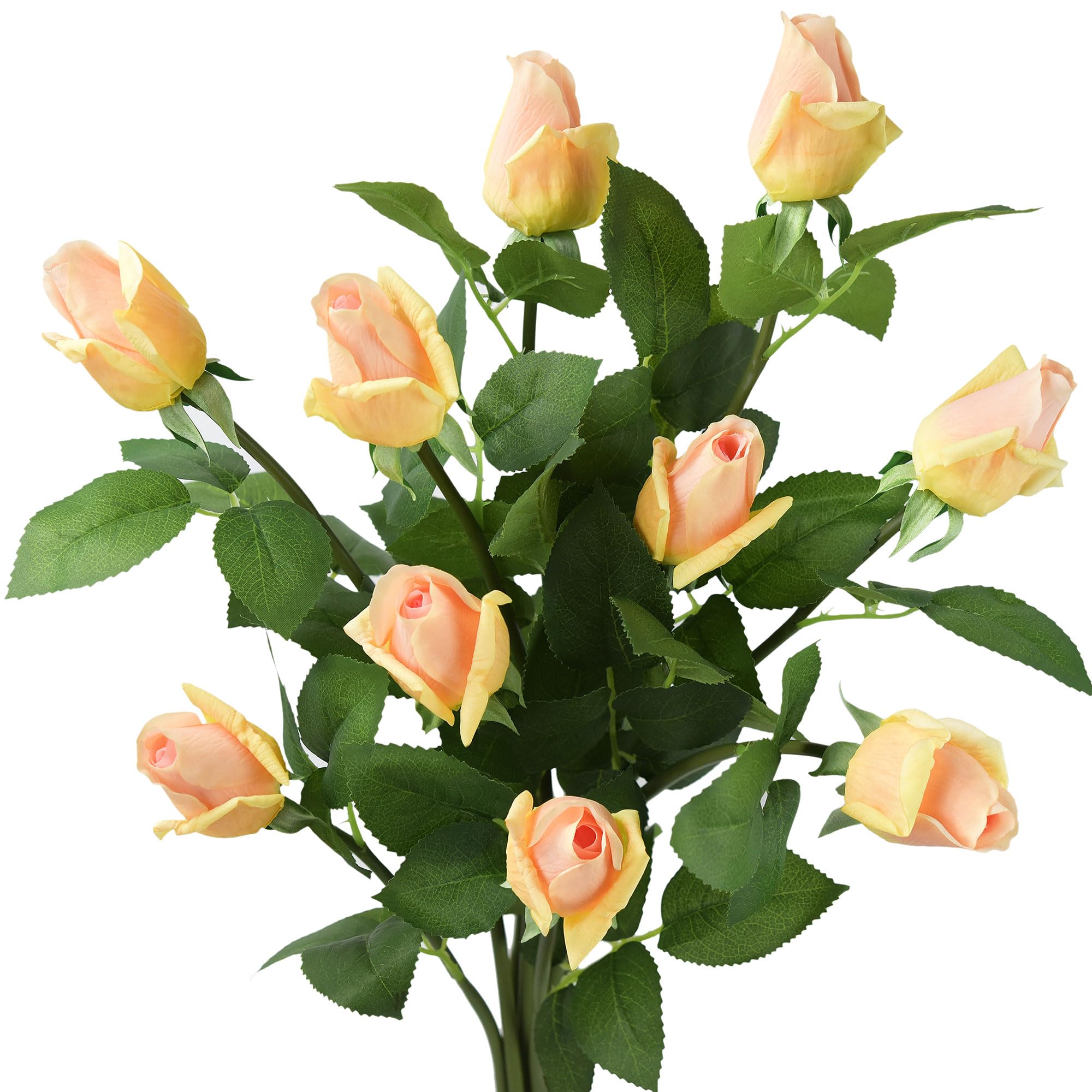 FiveSeasonStuff Roses Artificial Flowers 10 Long Stems (53cm) Yellow with Pink Real Touch Silk Roses ‘Petals Feel and Look like Fresh Roses’ Bouquet of Flowers Floral Arrangements