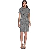 Maggy London Women's Midi Short Sleeve Sheath with Neck Tie Career Office Work Wear