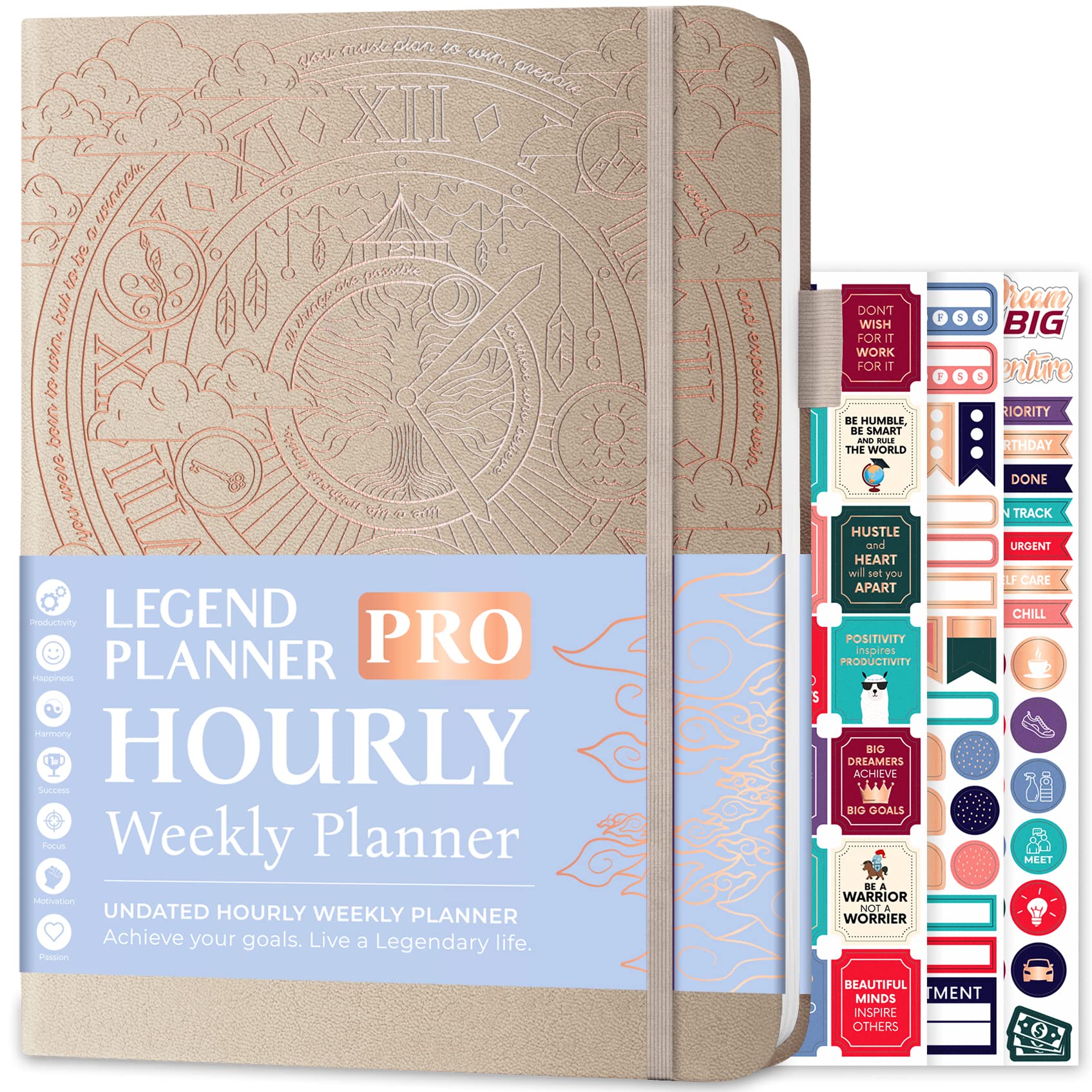 Legend Planner PRO Hourly Schedule - Weekly & Daily Organizer with Time Slots. Appointment Book Journal for Work & Personal, A4 (Seashell)