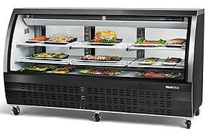 PEAKCOLD Curved Glass Refrigerated Deli Case - Meat or Seafood Display Showcase, Black; 82" Wide