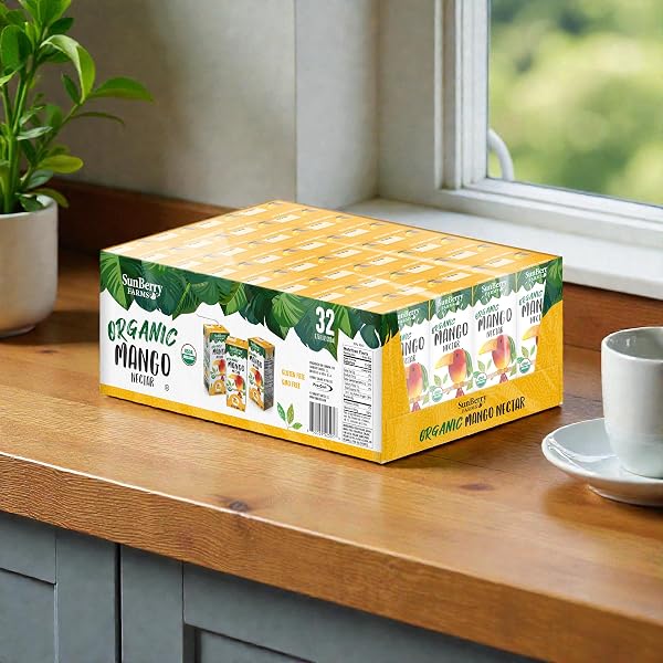 SUNBERRY FARMS ORGANIC MANGO NECTAR JUICE BOXES 32 PACK (6.75 FL OZ) – ORGANIC MANGO JUICE DRINKS, ALL NATURAL, REAL SUGAR, TROPICAL FRUIT JUICE FOR KIDS & FAMILY