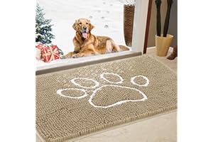 IM HOME Dog Door Mat for Muddy Paws, Pet Rug Chenille Absorbent Outdoor Doormat 36"x 24", Non Slip Heavy Indoor Doormat Soft Front Inside Door Mat for Entryway, Mud Paws, Patio,Dog Paw Beige
