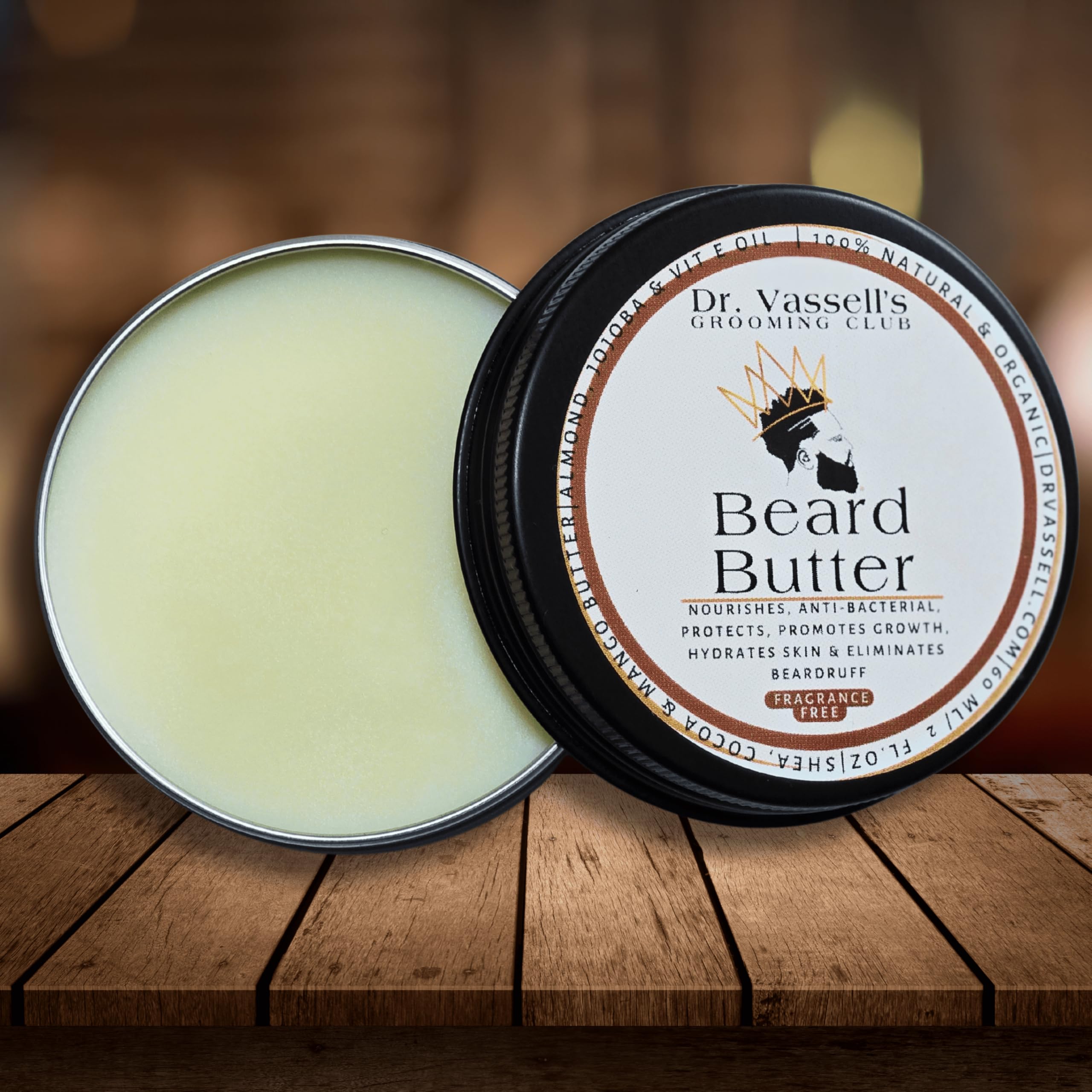 Dr. Vassell's Premium Fragrance Free Beard Butter, 100% Natural - Nourishes, Promotes Growth, Hydrates & Eliminates Beardruff