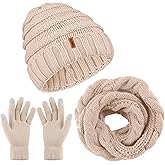 Aneco Winter Warm Knitted Scarf Beanie Hat and Gloves Set Men & Women's Soft Stretch Hat Scarf and Mitten Set