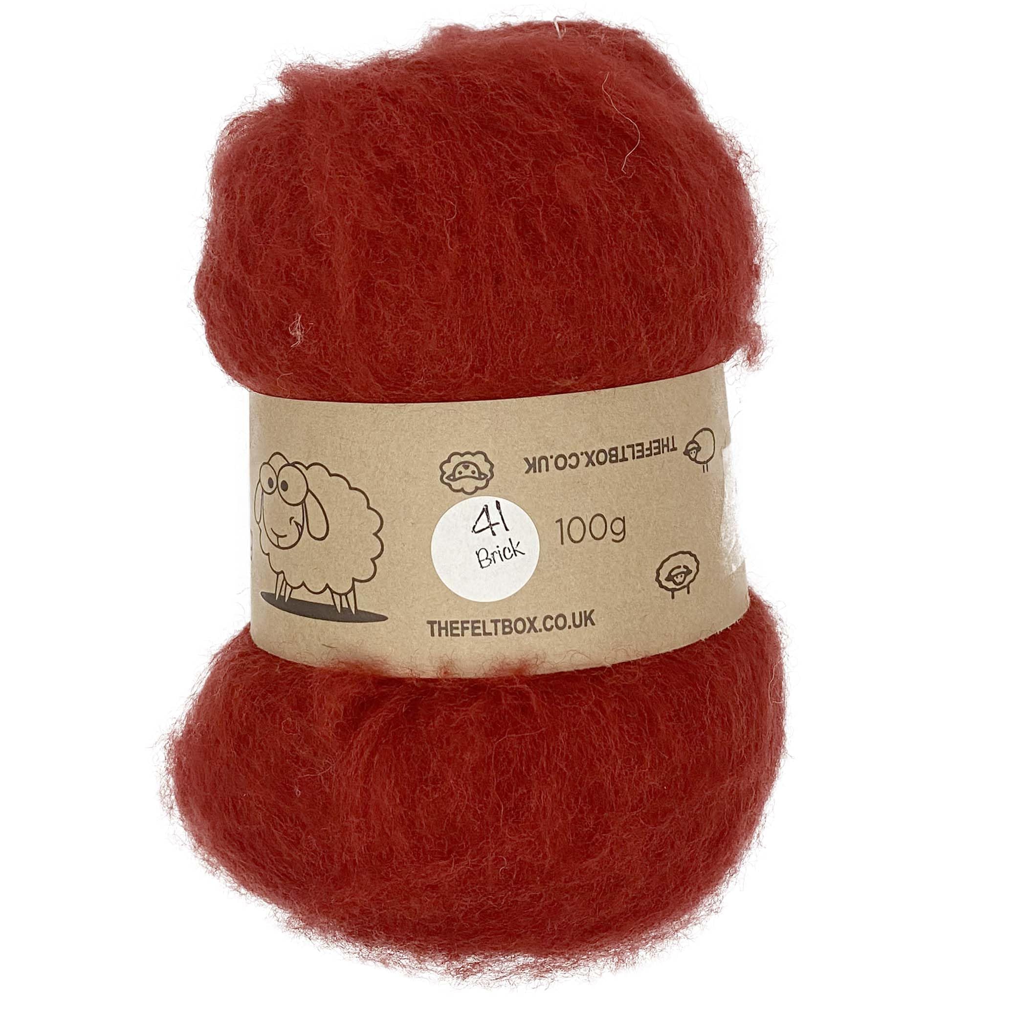 The Felt Box Needle Felting Wool Carded Batting : Short Coarser Mixed Together Fibres, Use as Core or Finish Wool 100 g | 3.5 oz- Brick #41
