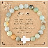 VIBILIA Cross Beaded Bracelets for Women, Inspirational Natural Gemstone Heart Bracelets for Women, Birthday Gifts for Women Mom Daughter Wife Sister Friend on Valentine's Day Easter Mother's Day