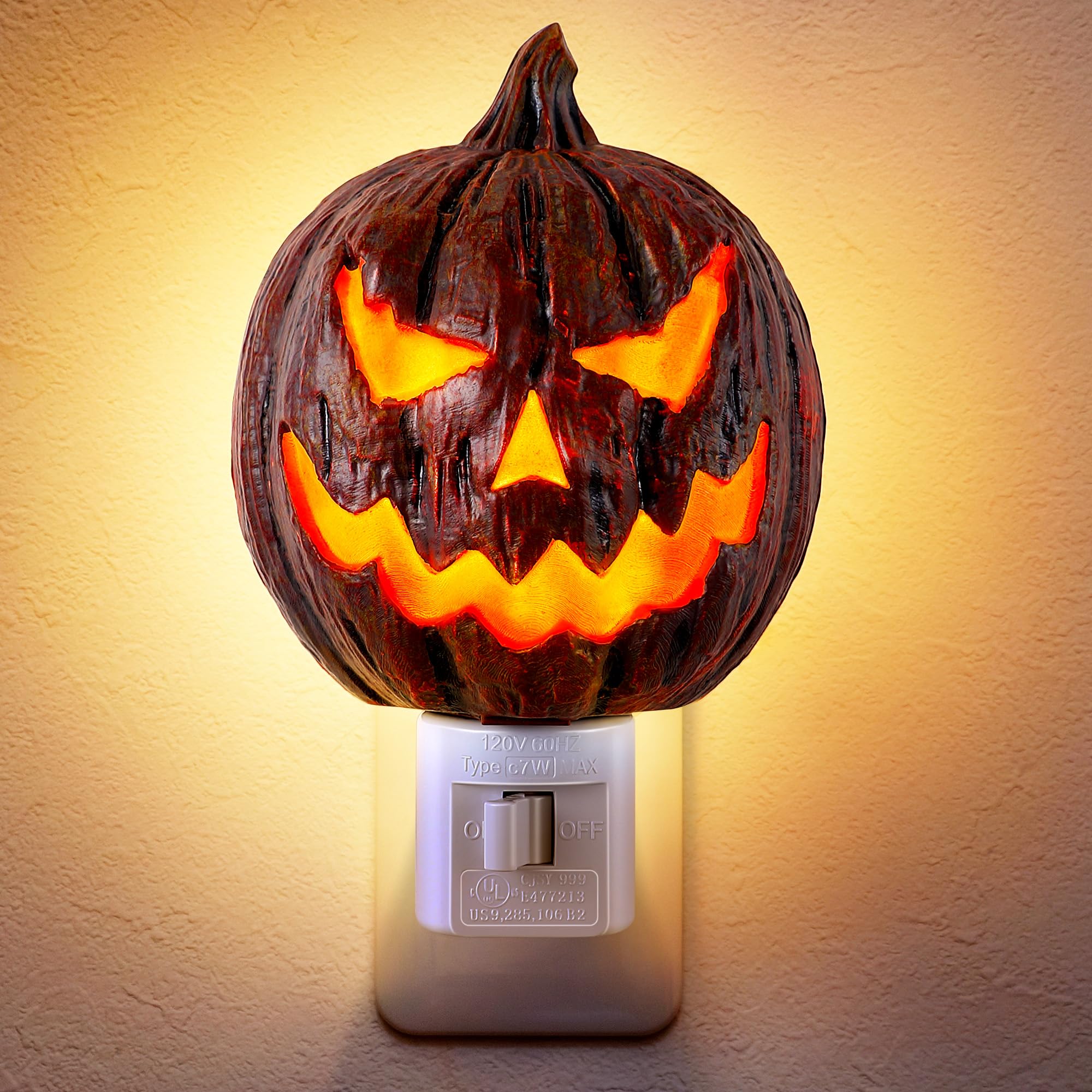 Photo 1 of Enhon Halloween Night Light Decorations, 360 Degree Swivel Plug in Brown Pumpkin Halloween Spooky Lights Powered by C7 LED Bulb for Home Bedroom Kitchen Hallway Indoor Wall Decorative (1 Pack)