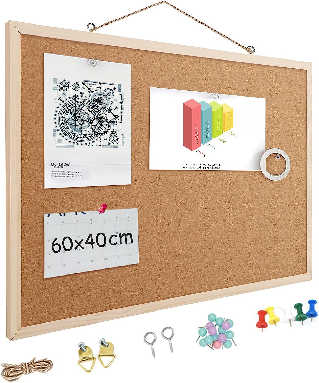 EasyVibe 60 x 40cm Cork Boards for Walls with Frame, 1 Pack Small Wood Framed Bulletins Board Decorative Hanging Pin Board, Corkboards for Wall Notice Board Memo Board