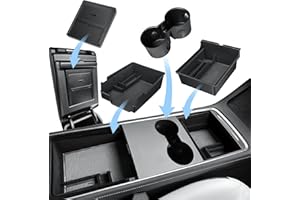 XINTUO (4 Pack 3PC Upgraded Center Console Organizer Tray Interior Accessories Compatible for 2023 2022 2021 Tesla Model 3 Model Y Flocked/Silicone Armrest Hidden Drawer Storage Box 1PC Cup Holder