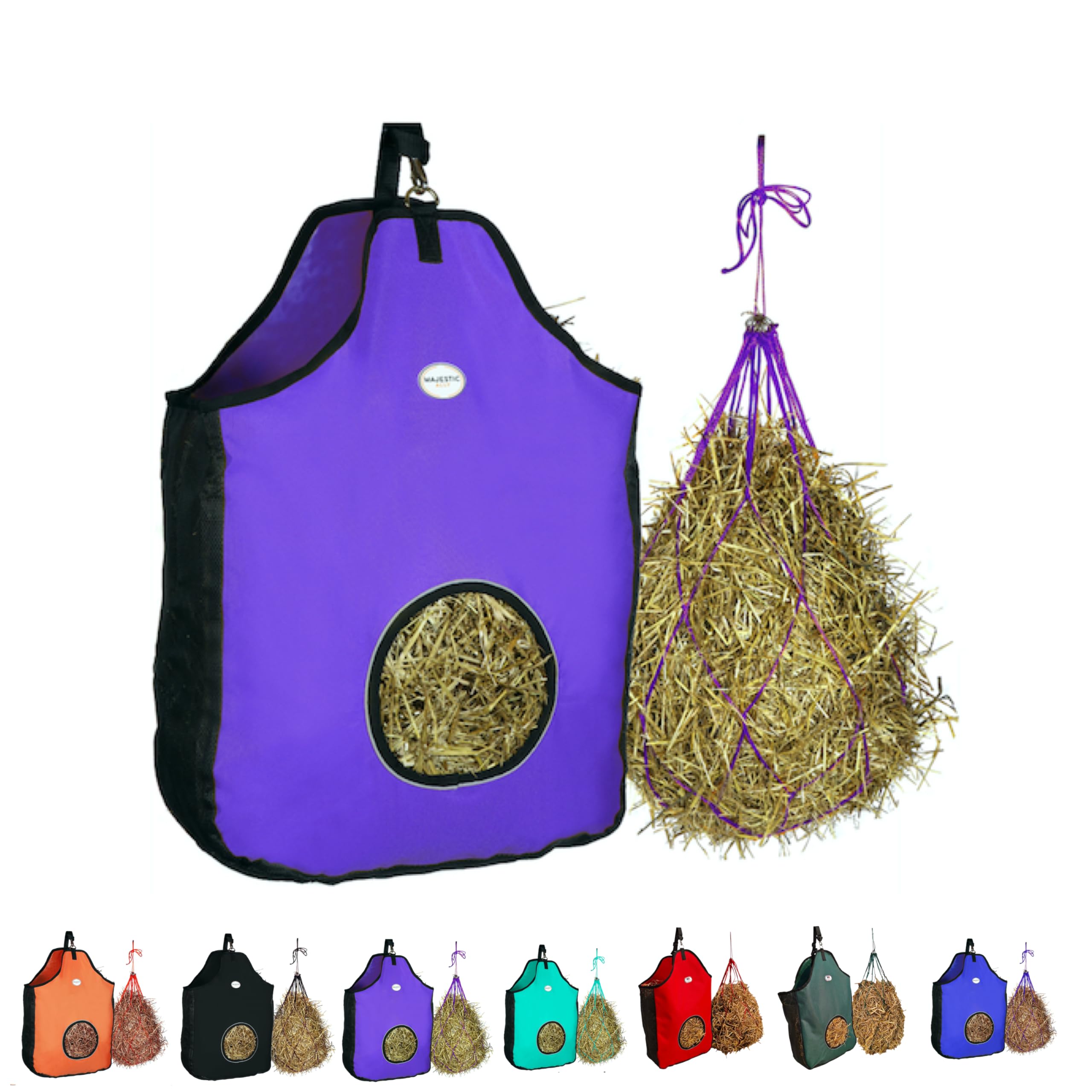 Majestic Ally 1200 D Hay Feeder Tote Bag for Horses, Sheep with Reflective Trim- Reduces Waste - Comes with 36” Hay Net — image 1