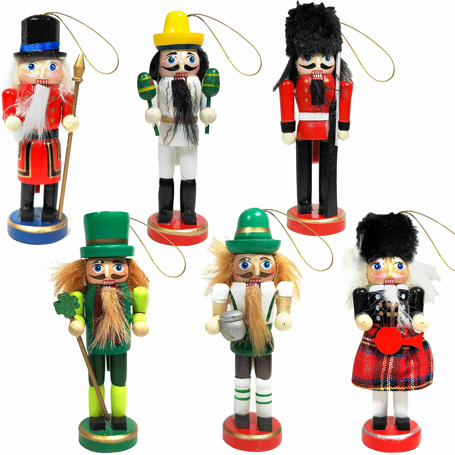 Nutcrackers - SurpriseSeptember 6PCS Christmas Nutcrackers Ornaments Set, 5in Painted Wooden Nutcracker Figures,Holiday Nutcracker Soldier Doll Party Tabletop Christmas Tree Hanging Decorations (B)