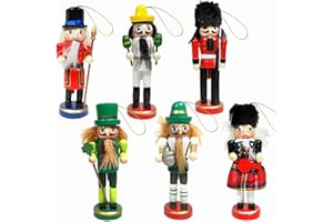 SurpriseSeptember 6PCS Christmas Nutcrackers Ornaments Set, 5in Painted Wooden Nutcracker Figures,Holiday Nutcracker Soldier Doll Party Tabletop Christmas Tree Hanging Decorations (B)